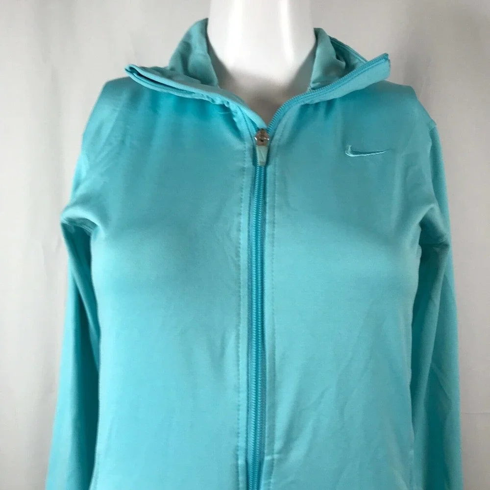 Nike Jacket Womens Sz XS Dri-Fit Light Blue Mock Neck Zip Up Athletic‎ Pockets